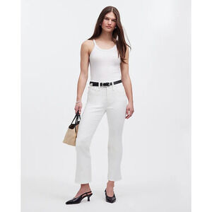 Madewell Kick Out Crop Jeans Pure White Stretch Mid Rise Flare NI961 US 24 NWT